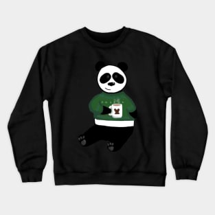 Panda drinking coffee in a christmas sweater Crewneck Sweatshirt